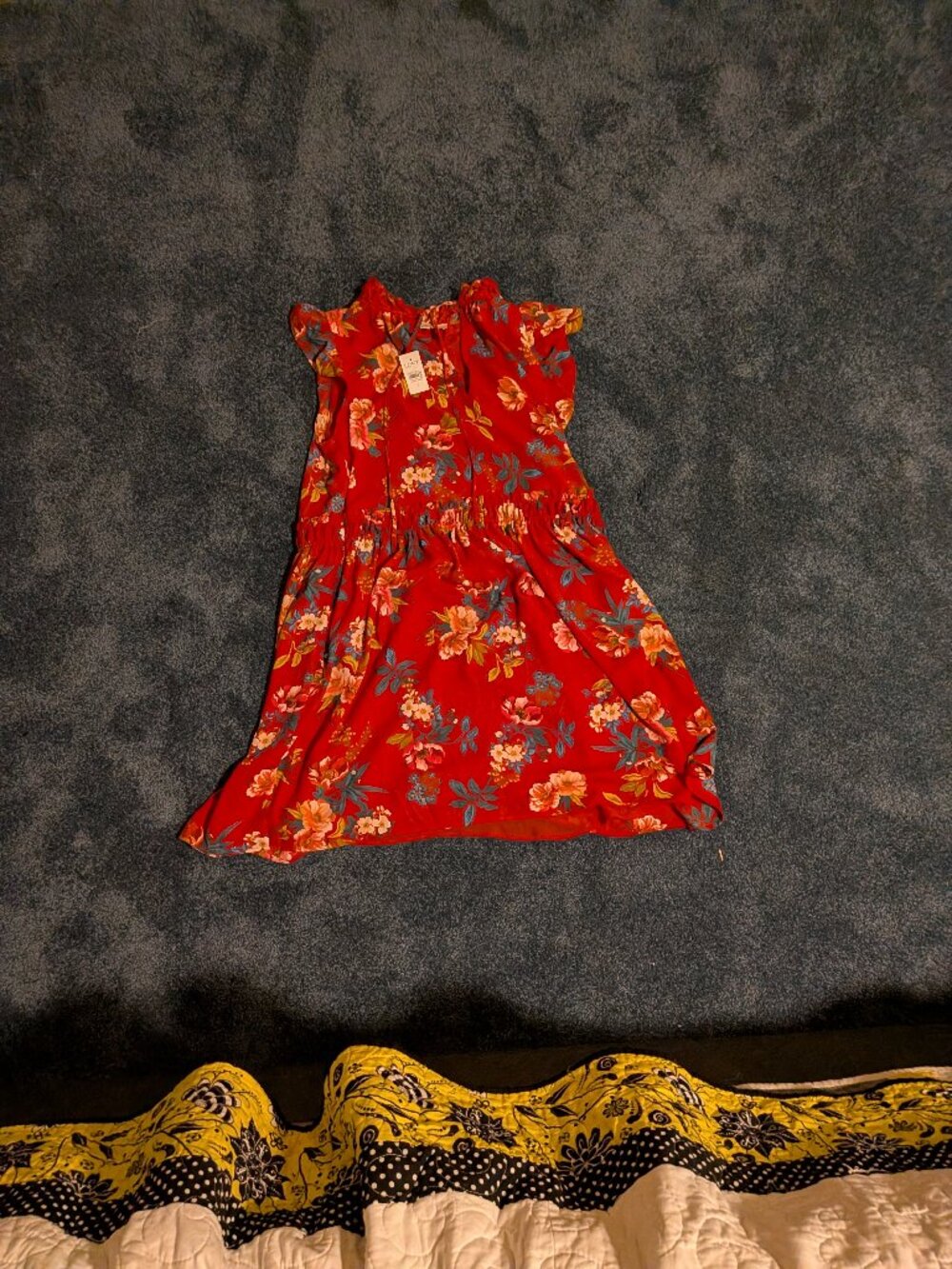 Loft Red Floral Smocked Tie-Neck Swing Dress